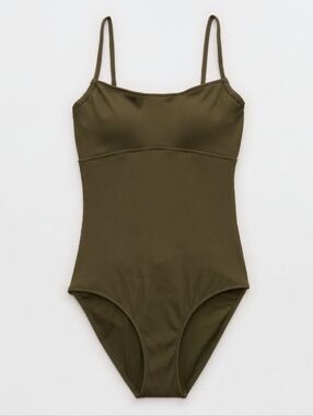 American Eagle Outfitters Olive Green Ribbed One-Piece Swimsuit